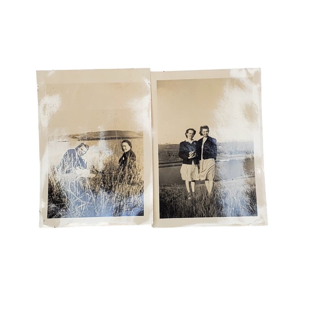 Vtg Sister's Hanging Out with Mom Near Lake Original Monochrome Photography